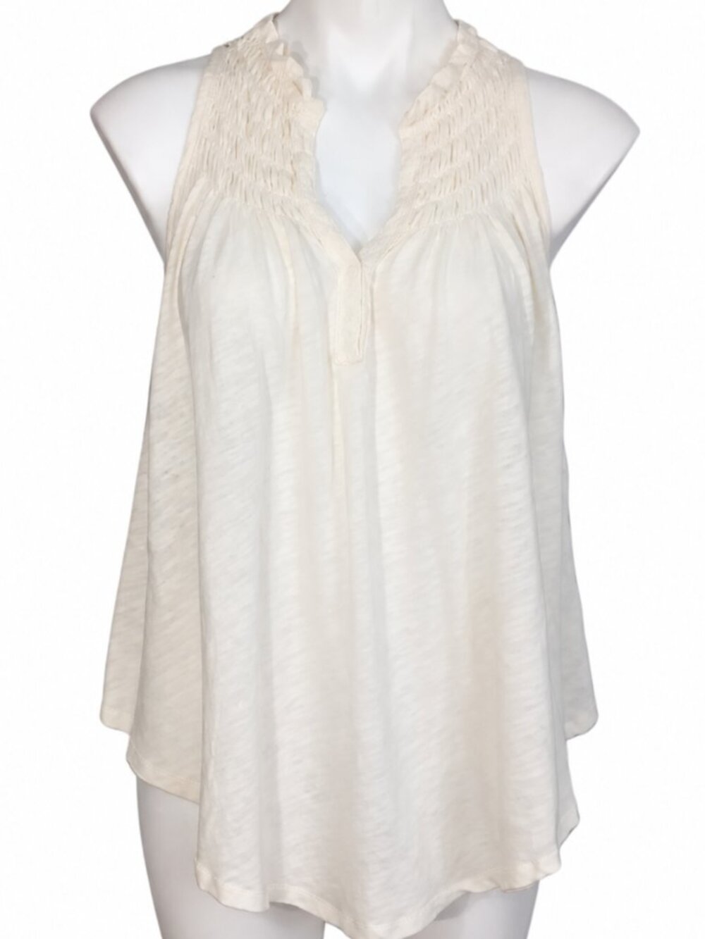 XS Women’s Ivory Exposed Hems Yoke Sleeveless V-Neck Flowy Boho Casual top